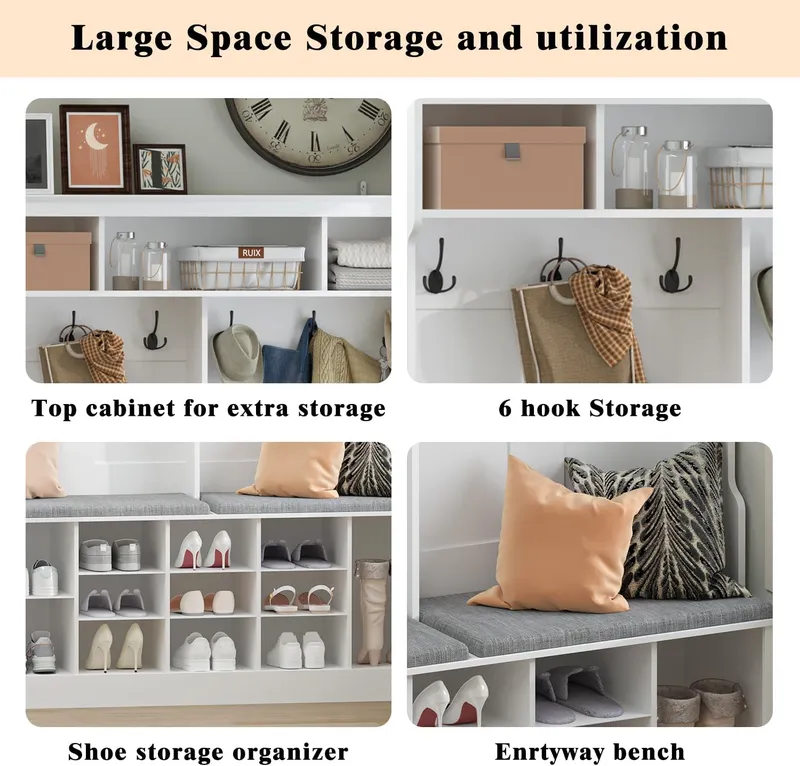 Wodeer Hall Tree with Bench and Shoe Storage