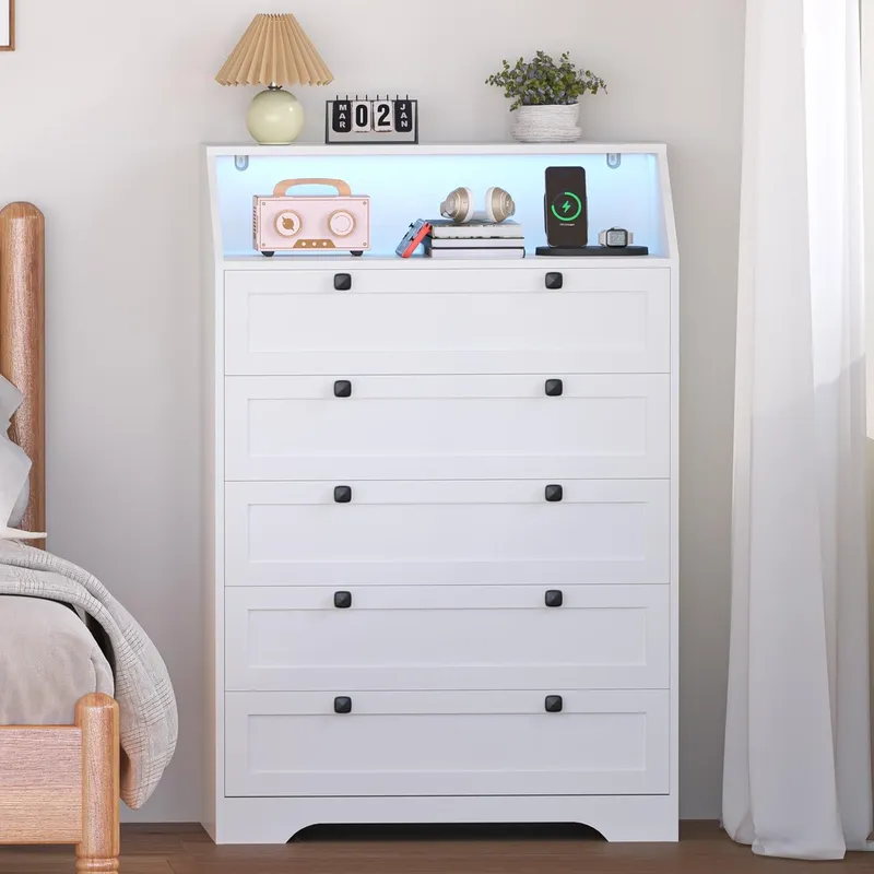Wodeer White Dresser Tall 5 Drawer